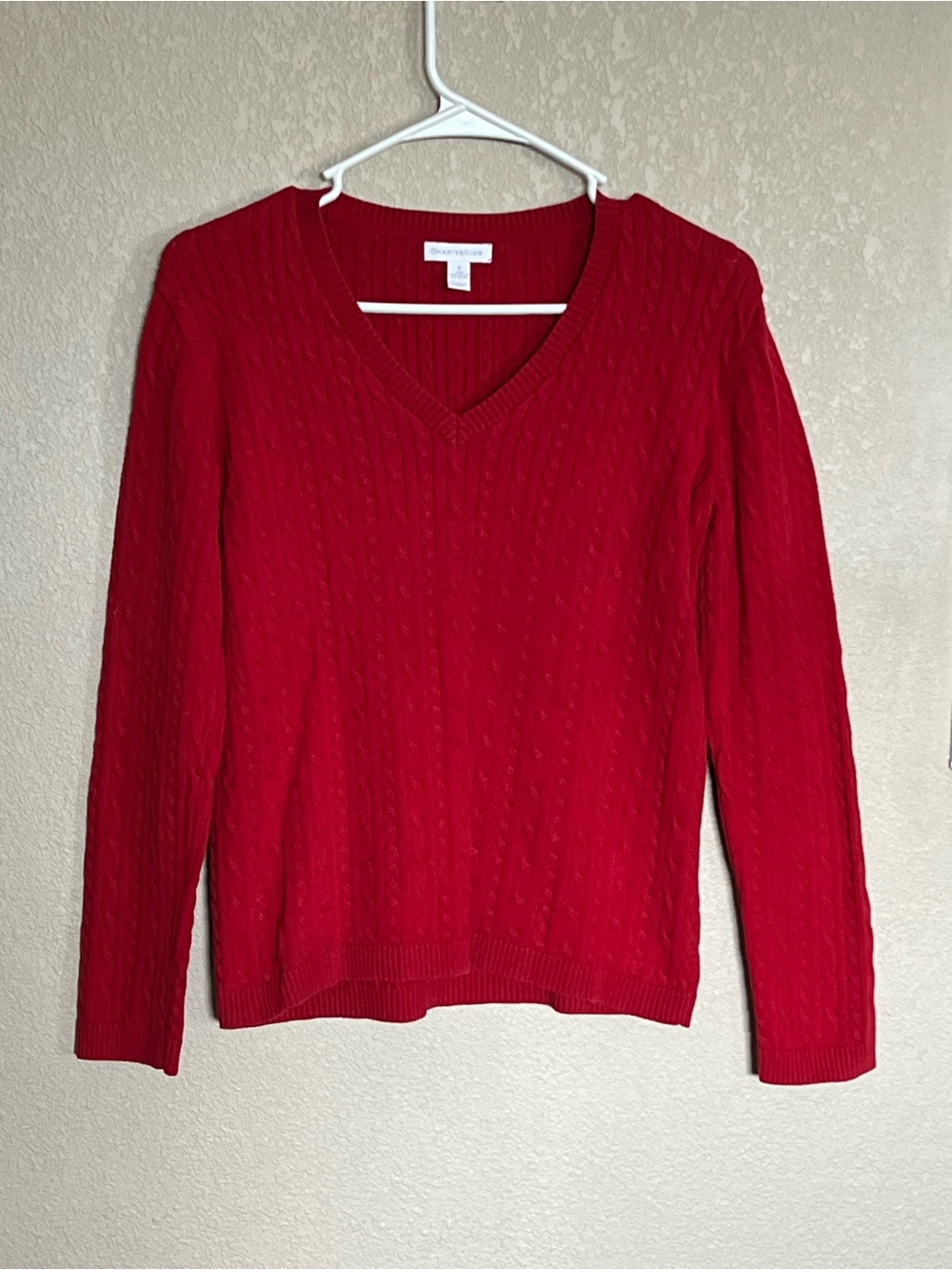 Women's Charter Club Red Cable V-Neck Sweater size‎ small